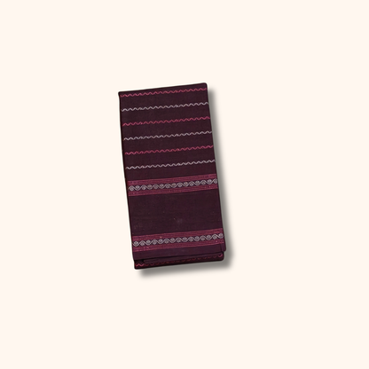 Dark Coffee Brown Cotton Saree with Pink and White Stripe Design – Running Blouse