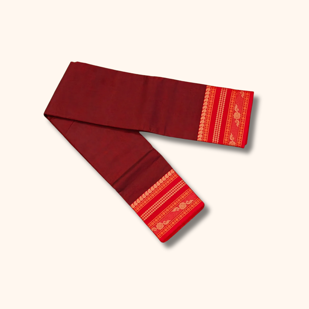 Maroon Chettinad Cotton Saree with Red Temple Border