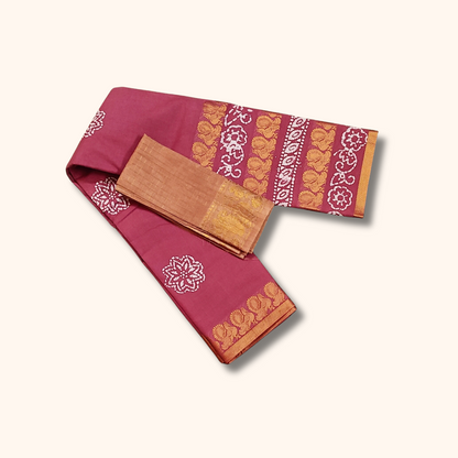 Rosewood Pink Pure Cotton Saree with Contrast Blouse Piece