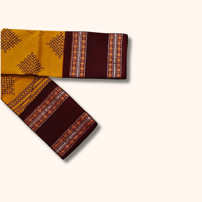 Mustard Yellow Sungudi Cotton Saree with Maroon Traditional Border – Running Blouse
