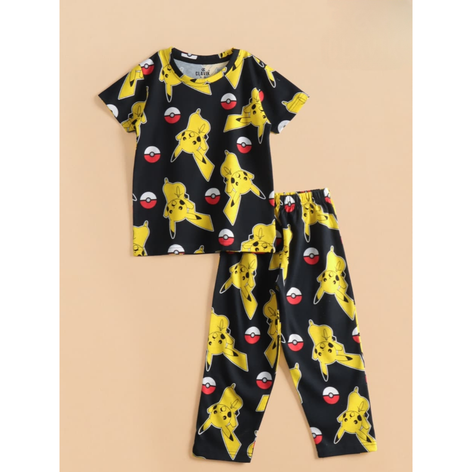 Kids Unisex Pure Cotton T-Shirt & Pant Set – Cartoon Print Comfort Wear (Navy Blue)