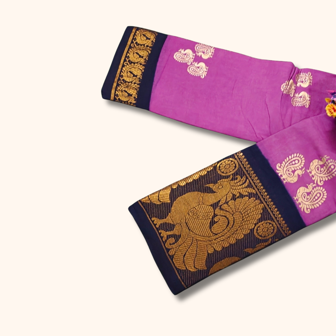 Authentic Magenta Cotton Saree with Rich Peacock Woven Border