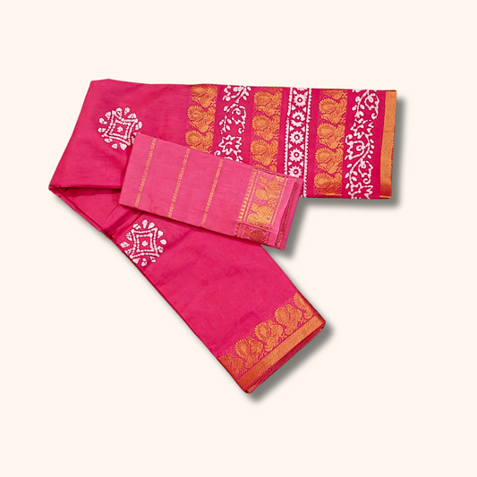 Rani Pink Batik Cotton Saree with Separate Blouse