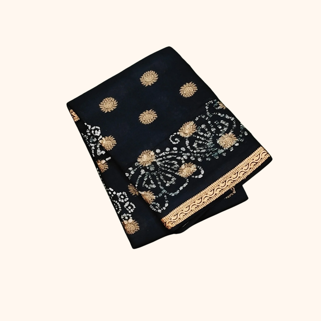 120s Count Sungudi Vayal Saree – Dark Green Floral Butta Design with Running Blouse