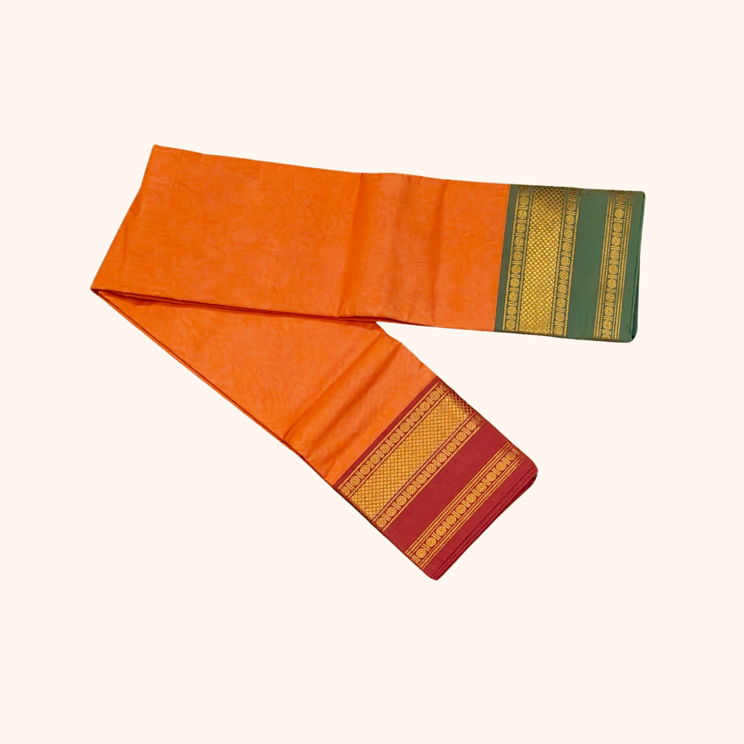 Orange Chettinad Cotton Saree with Ganga Jamuna Border