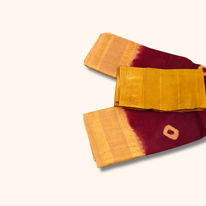 Maroon & Mustard Cotton Saree with Zari Border