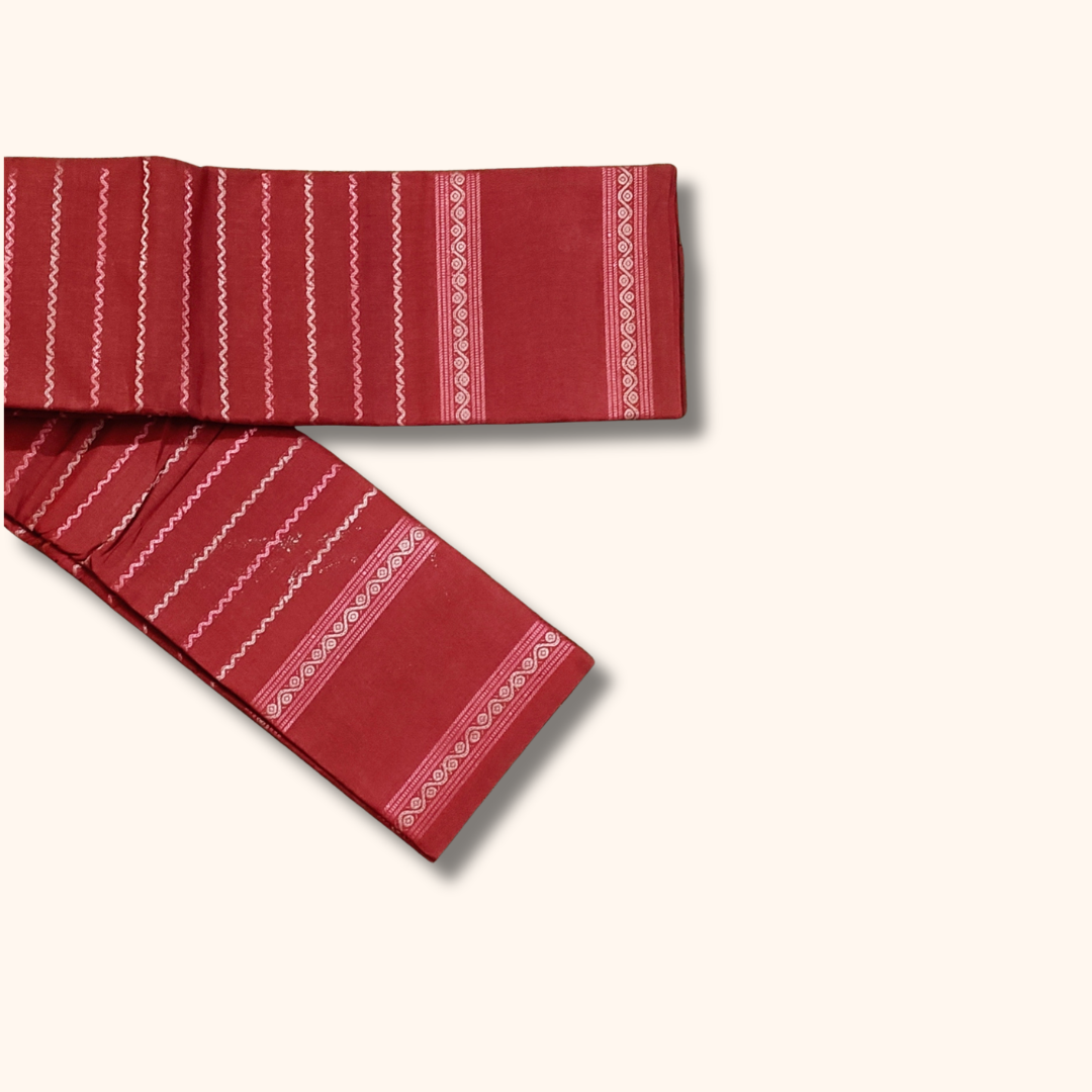 Brick Red Cotton Saree with White Stripe Design – Running Blouse