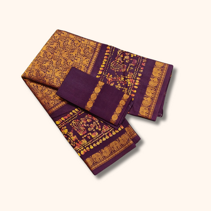 Deep Plum Purple Vasigara Pattern Saree with Separate Blouse Piece