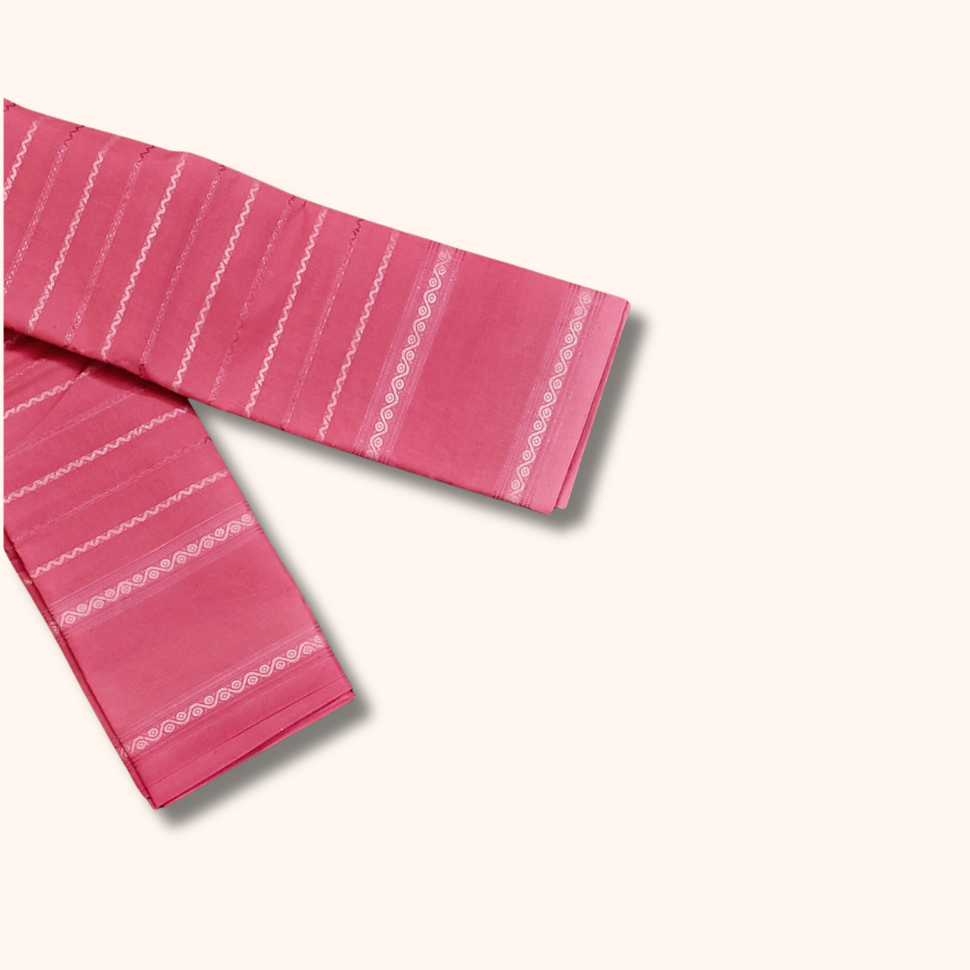 Rose Pink Cotton Saree with Matching Border – Running Blouse