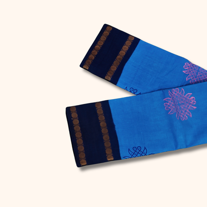 Royal Blue Cotton Saree with Navy Blue Border – Running Blouse