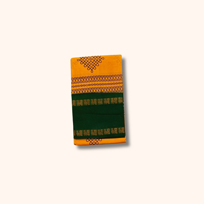 Mustard Yellow Sungudi Cotton Saree with Bottle Green Traditional Border – Running Blouse