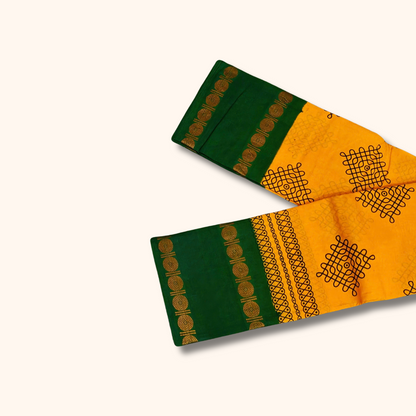 Mustard Yellow Sungudi Cotton Saree with Bottle Green Traditional Border – Running Blouse