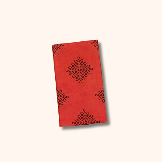 Coral Red Sungudi Cotton Saree with Maroon Border
