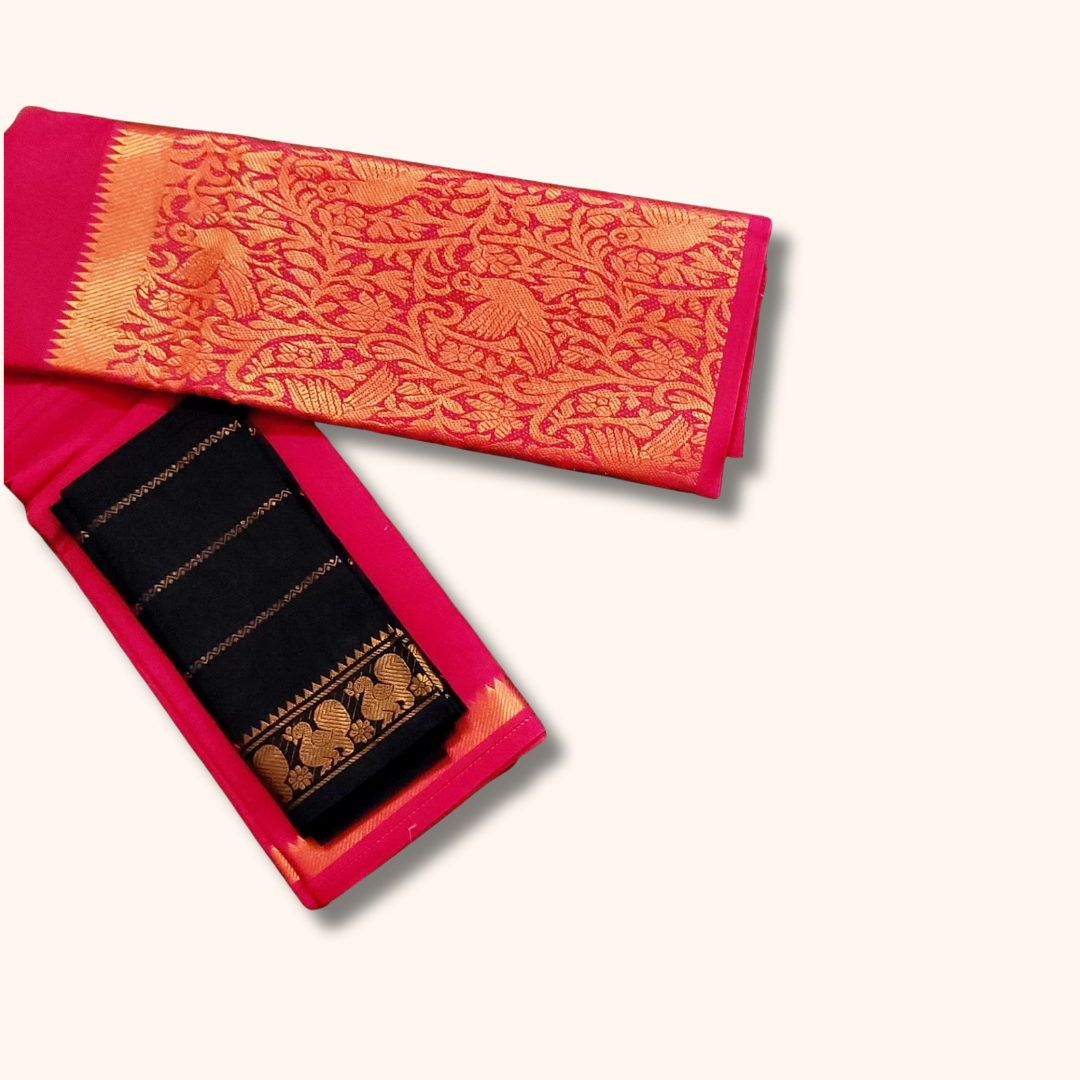 Rani Pink Vasigara Pattern Saree with Separate Blouse Piece
