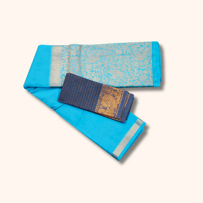 Sky Blue Vasigara Pattern Sungudi Cotton Saree with Blue Separate Blouse Piece