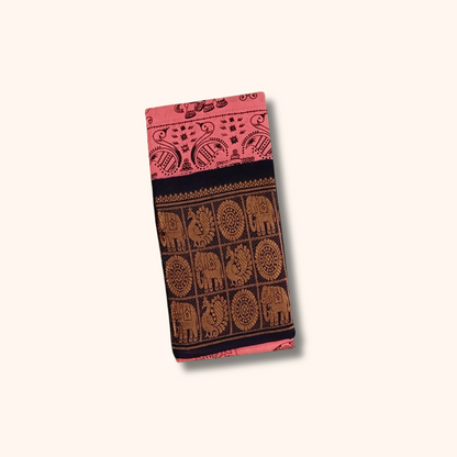 Beautiful Pink Elephant Border Sungudi Cotton Saree