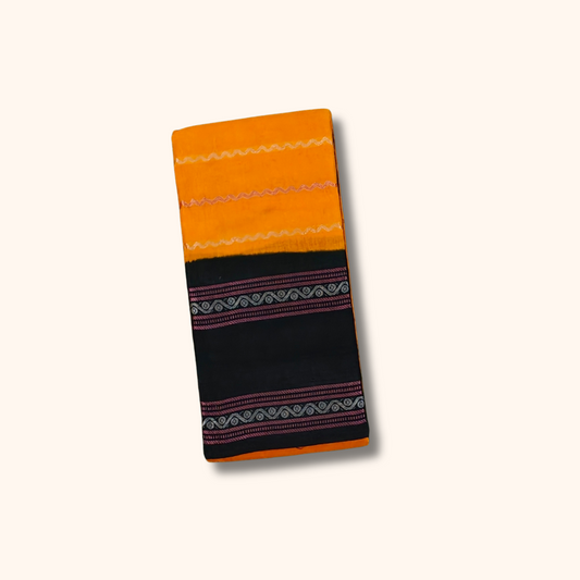 Mustard Yellow Cotton Saree with Black Self Border