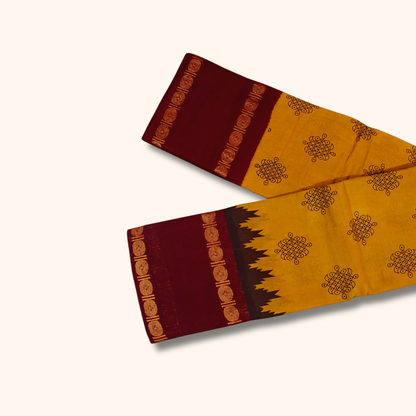 Mustard Yellow Sungudi Cotton Saree with Maroon Traditional Border – Running Blouse