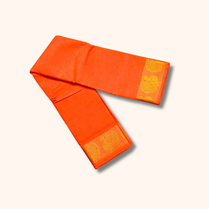Orange Pure Cotton Saree with Traditional Paisley Border - Running Blouse