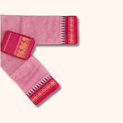 Light Pink Chettinad Cotton Saree with Contrast Pink Border