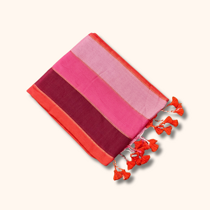 Mulmul Cotton Saree in Pink Ombre Stripes with Running Blouse