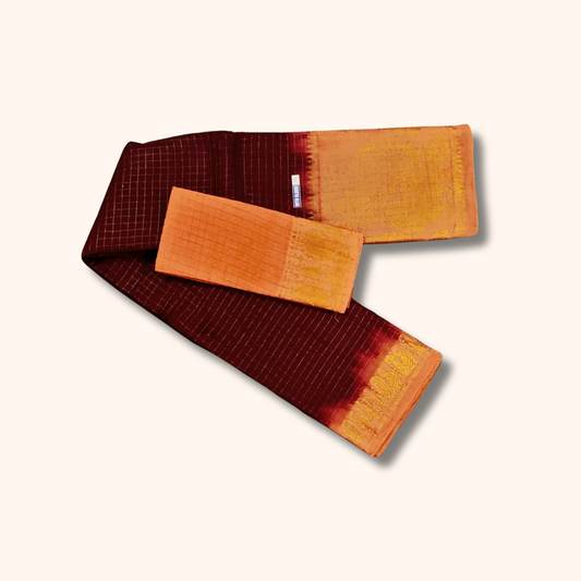 Maroon & Peach Pure Sungudi Cotton Saree with Zari Border