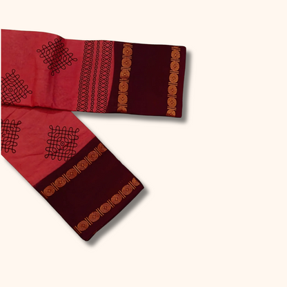 Rose Pink & Maroon Kolam Cotton Saree with Running Blouse