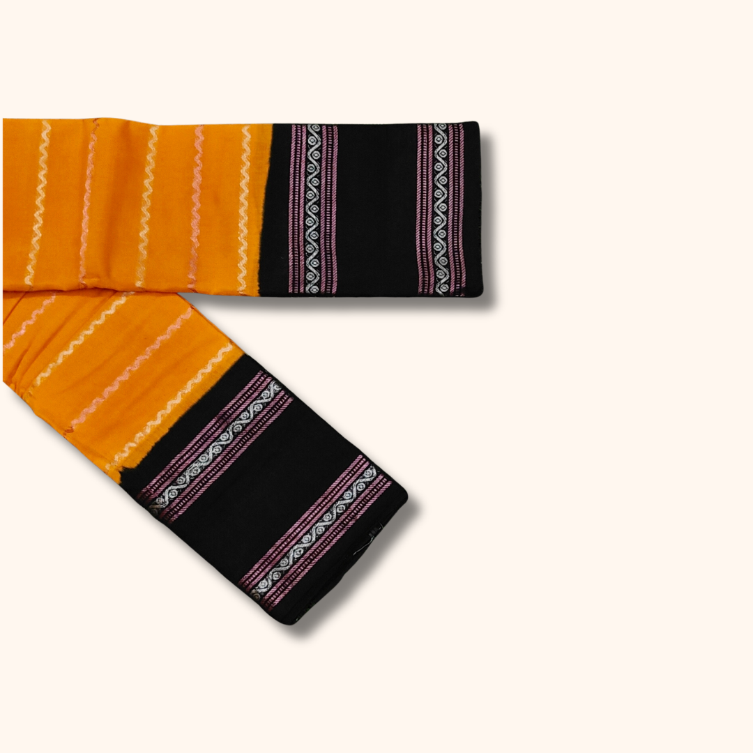 Mustard Yellow Cotton Saree with Black Self Border