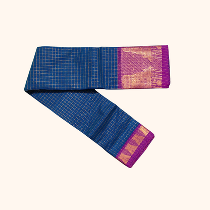 Royal Blue Chettinad Cotton Saree with Magenta Temple Border