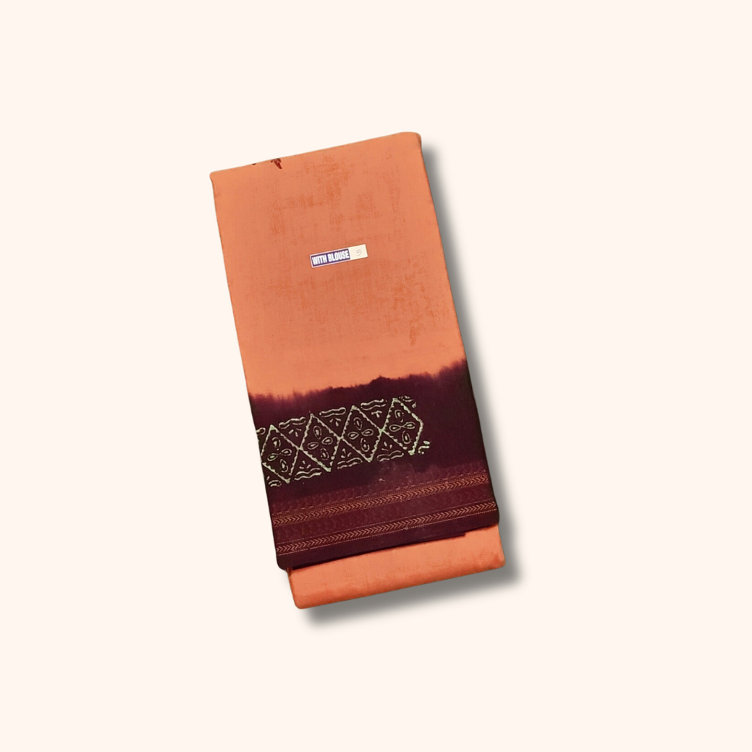 Peach Orange Sungudi Cotton Saree with Maroon Contrast Border