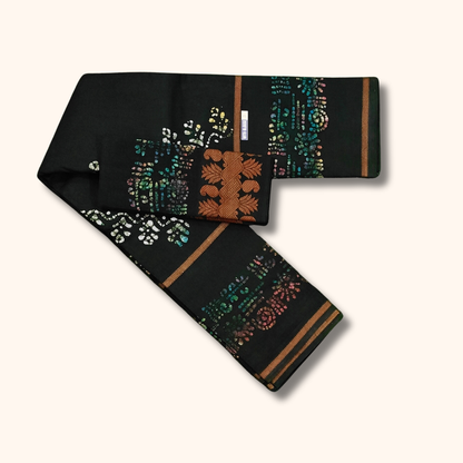 Dark Green Sungudi Cotton Saree with Multicolor Batik Floral Design & Matching Blouse Piece