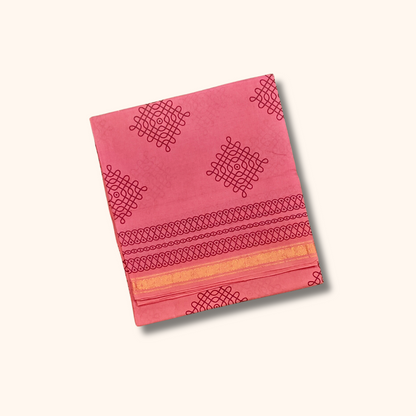 Rose Pink Sungudi Kolam Saree – Traditional Cotton Elegance
