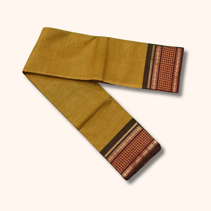 Mustard Yellow Chettinad Cotton Saree with Maroon Traditional Border