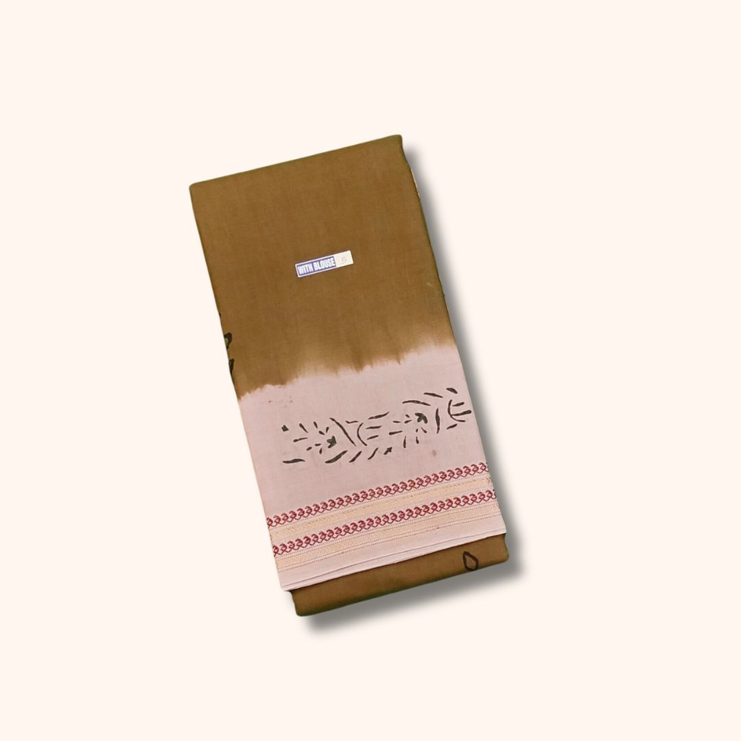 Olive Brown Cotton Saree with Running Blouse