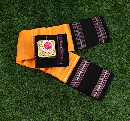 Orange Cotton Saree with Separate Black Blouse Sungudi saree