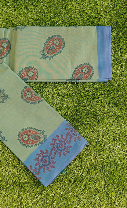 South Indian Pure Cotton Saree with Elegant Paisley Motifs