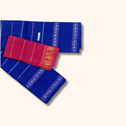 Royal Blue Sungudi Cotton Saree with Rani Pink Contrast Blouse