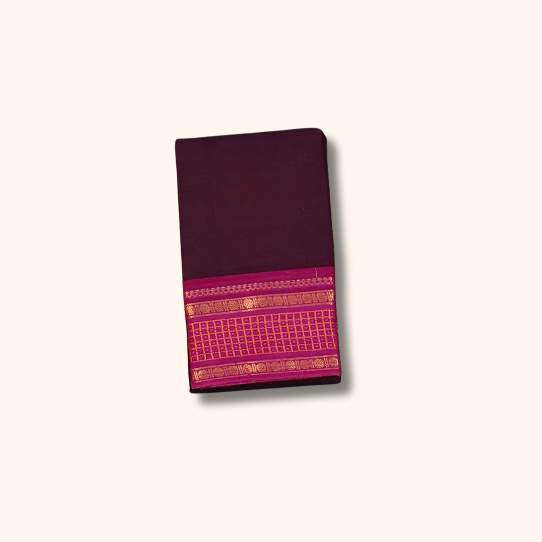 Maroon Cotton Saree with Rani Pink Zari Border