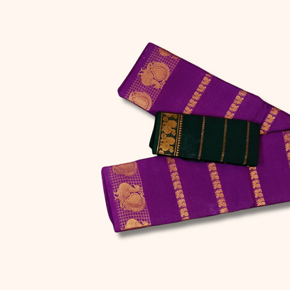 Purple Sungudi Cotton Saree with Peacock Zari Border