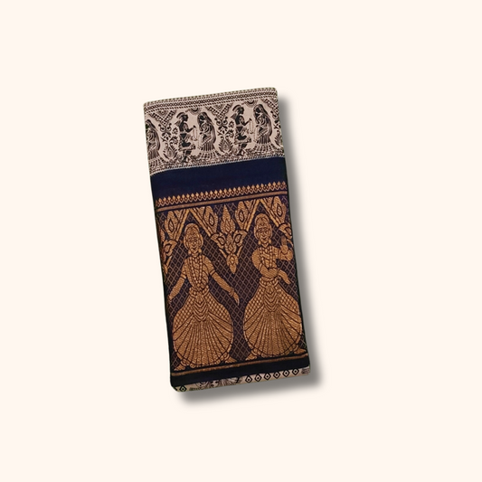 Ash Grey Sungudi Cotton Saree with Dancing Girl Border