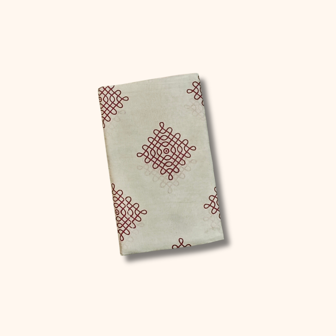Ivory Kolam Sungudi Cotton Saree with Red Border