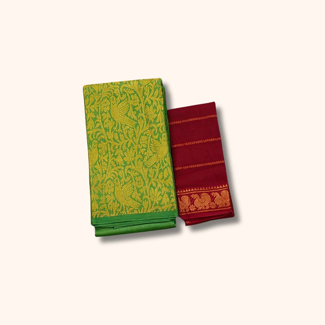 Green Vasigara Pattern Sungudi Cotton Saree with Maroon Separate Blouse Piece