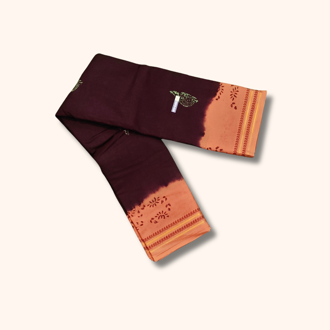 Maroon Sungudi Cotton Saree with Peach Border
