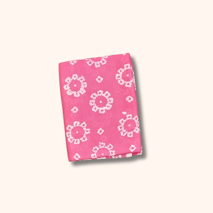 Pink Batik Sungudi Cotton Saree with White Floral Design
