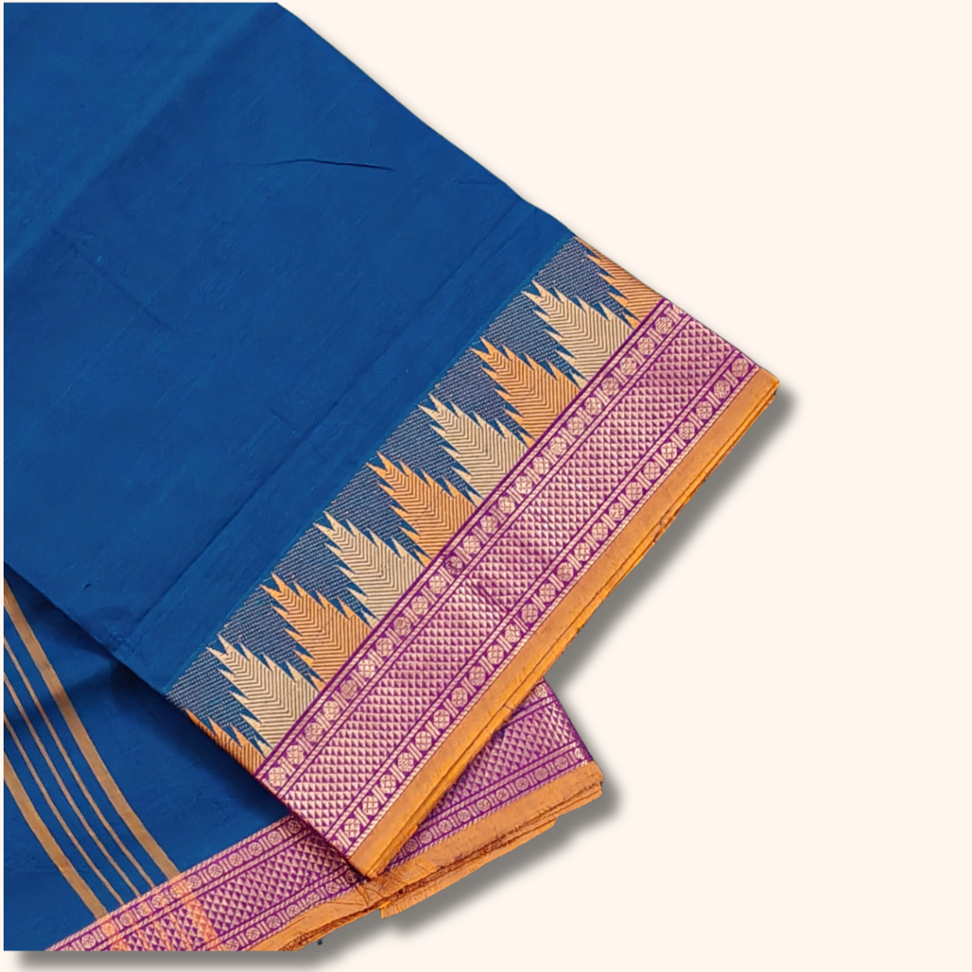 Royal Blue Chettinad Cotton Saree with Tower Border