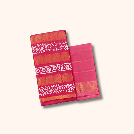 Rani Pink Batik Cotton Saree with Separate Blouse