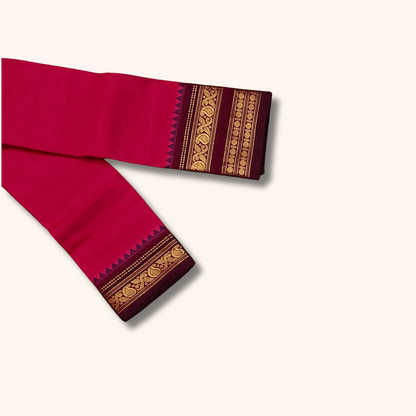 Rani Pink Cotton Saree with Maroon Zari Border