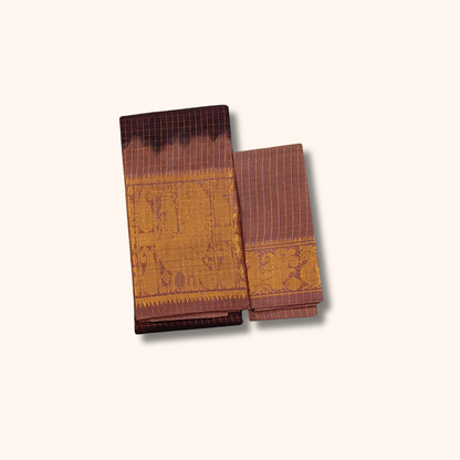 Dark Coffee Brown Sungudi Cotton Saree with Rich Gold Peacock Zari Border