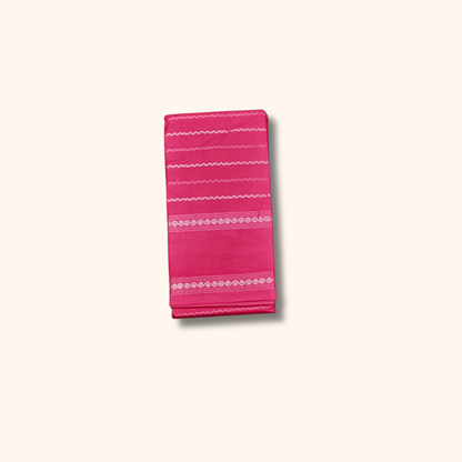 Pink Cotton Saree with White Stripe Design – Running Blouse