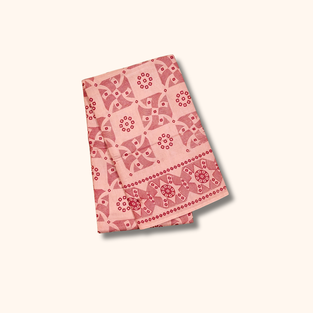 120s Count Vayal Cotton Saree in Baby Pink with Geometric Print